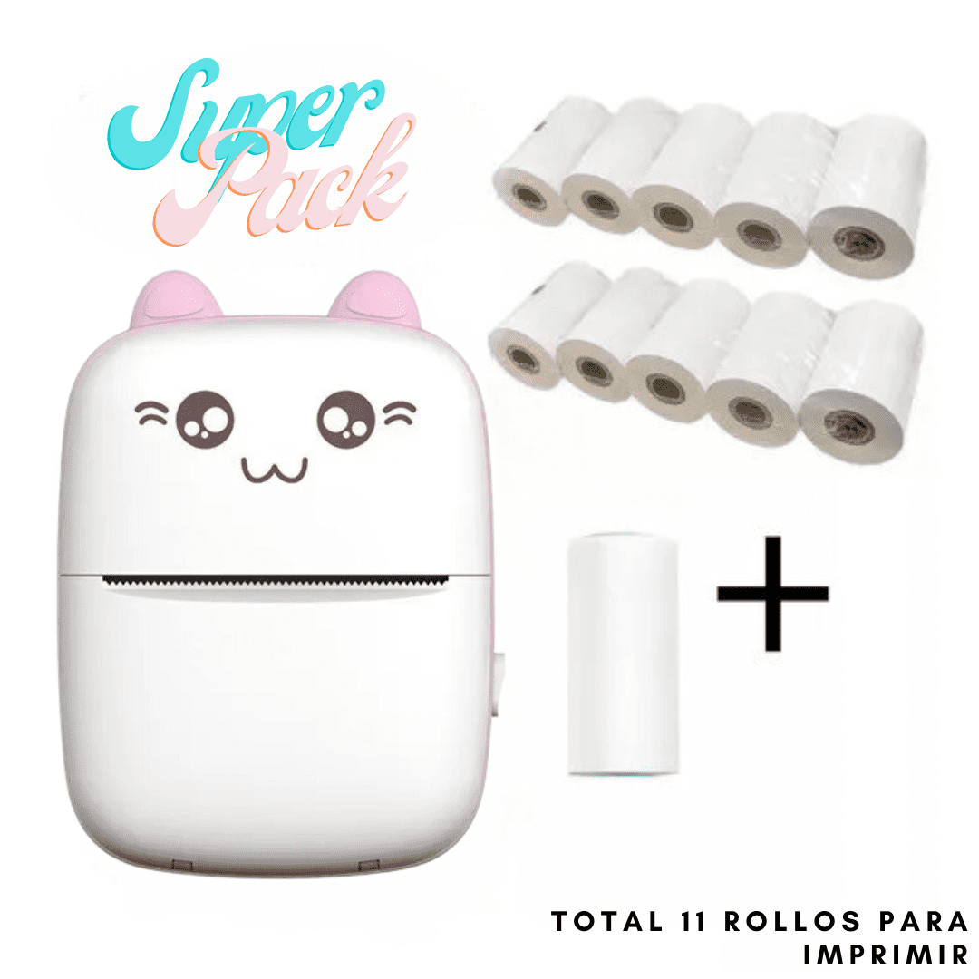 🖨️ Mini Impresora Portátil de Gatito + 10 Rollos 😻