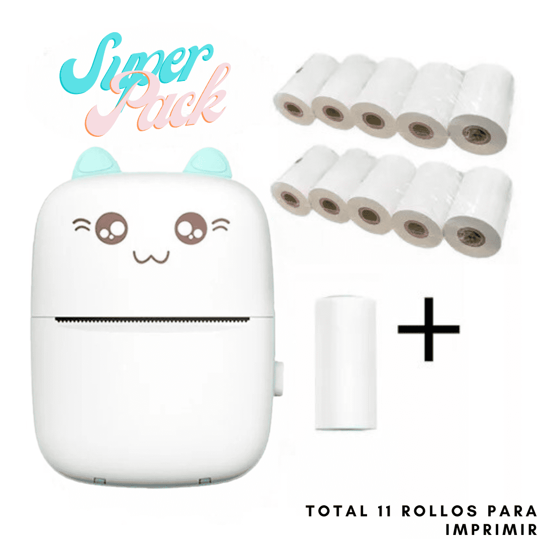 🖨️ Mini Impresora Portátil de Gatito + 10 Rollos 😻