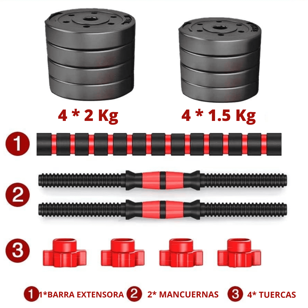 Set Mancuernas con Barra Extensora 15 kg