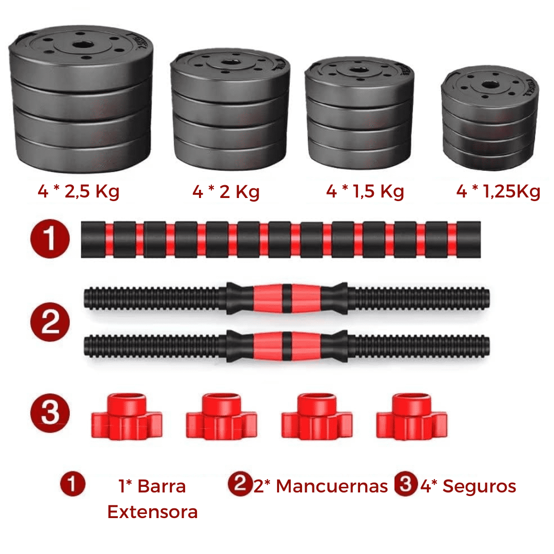 Set Mancuernas con Barra Extensora 30 kg